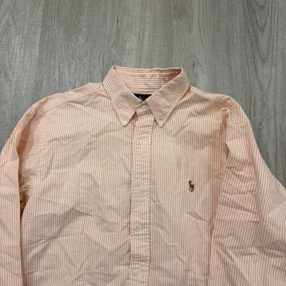 Polo Ralph Lauren Button Shirt Men's 16.5 - 32 Orange Striped Preppy Pony Cotton - Picture 3 of 7